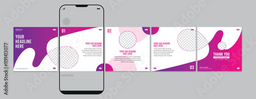Business carousel post template for advertising, Set of carousel post for Instagram and LinkedIn, Editable social media carousel layout, template eps 10.