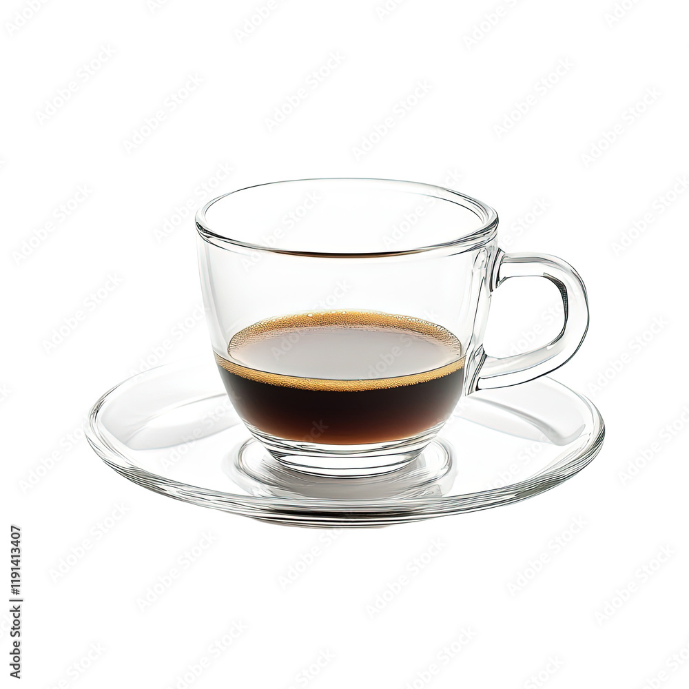 Clear mug coffee espresso saucer isolated on white or transparent background Clear mug coffee espresso saucer isolated on white or transparent background