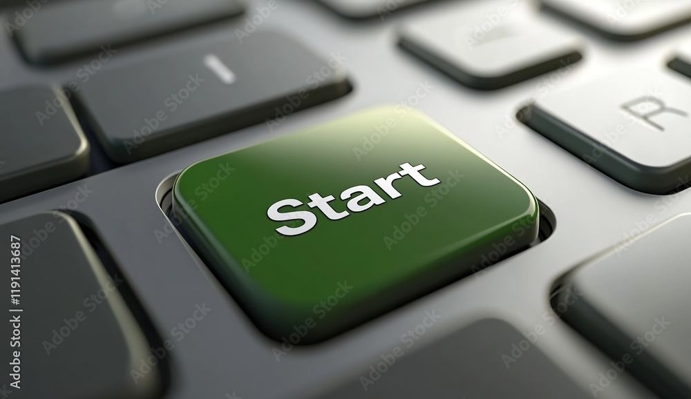  Close-up of a green keyboard button with the word 