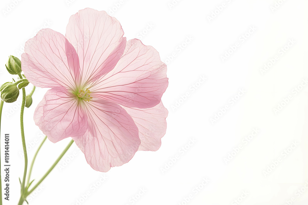 Naklejka premium Delicate Pink Flower with Soft Petals on Minimal White Background