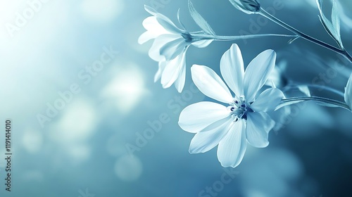 Delicate White Flowers Softly Blooming in Blue Light photo