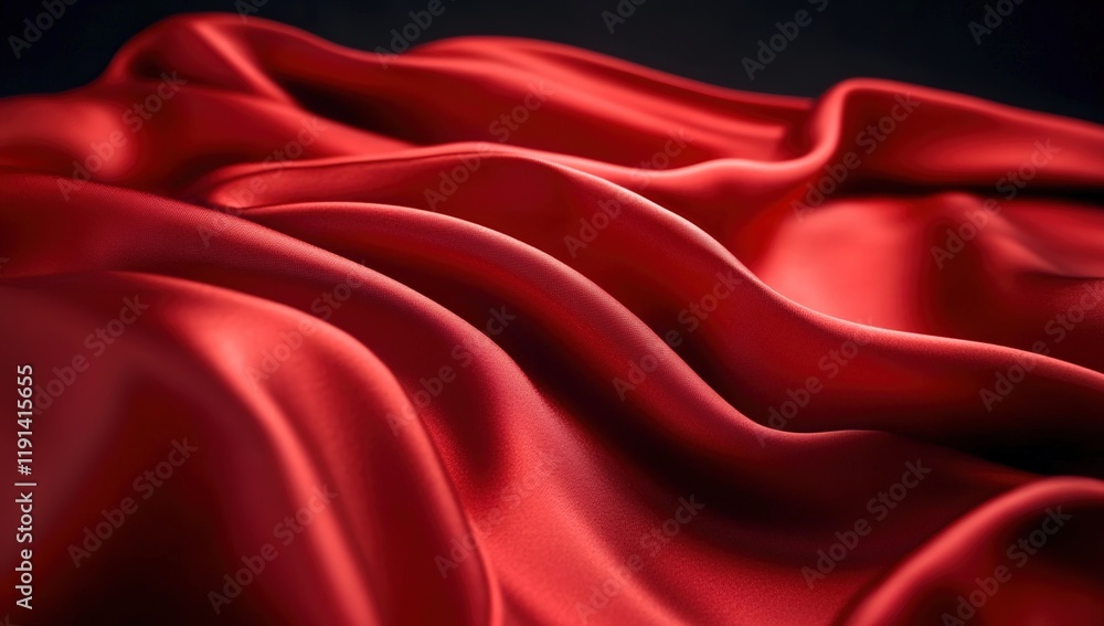 Obraz premium Red silk fabric, flowing in the wind, black background, close-up shot, elegant style