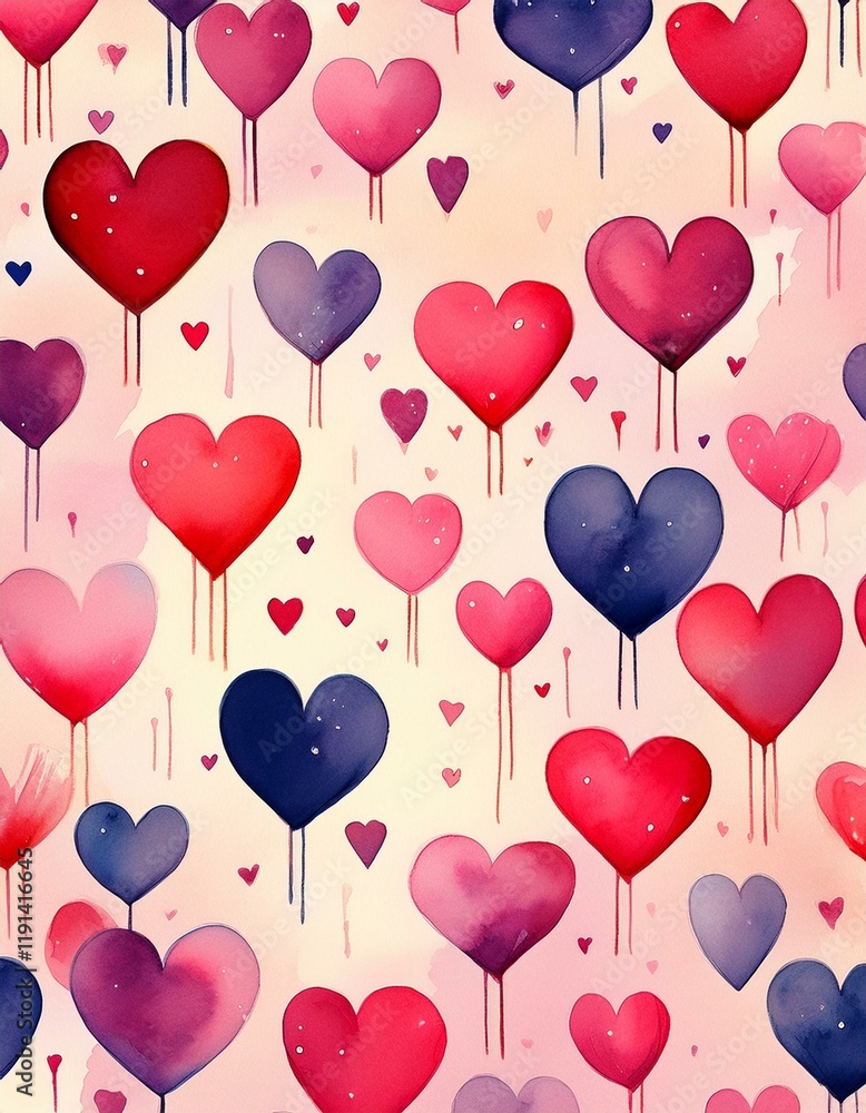 Generated image Watercolor seamless valentine heart pattern background Generated image Watercolor seamless valentine heart pattern background