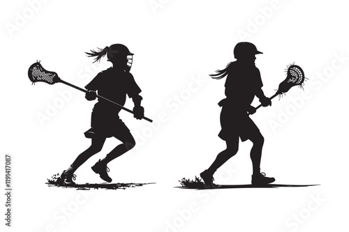 Silhouette of Female Lacrosse Players in Action