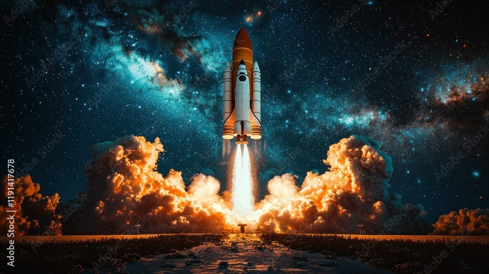 Fototapeta premium Space Shuttle Launch: A Majestic Ascent into the Cosmos