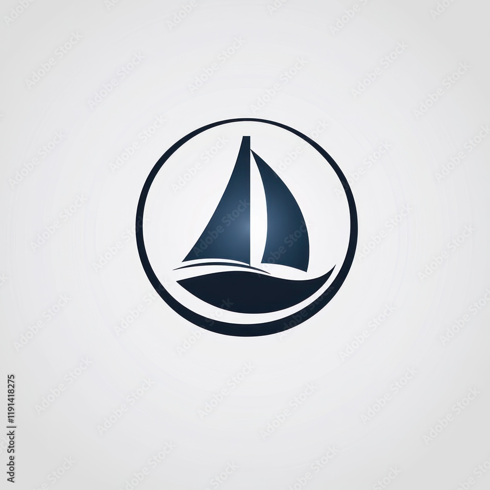 Dark sailboat in a circle on a white background for nautical concept Dark sailboat in a circle on a white background for nautical concept