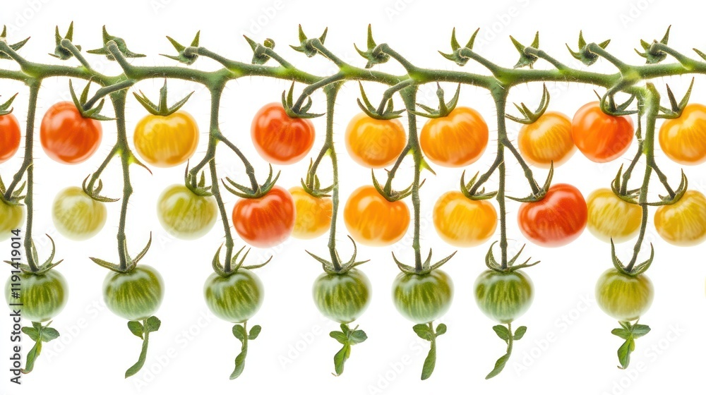 Fototapeta premium Colorful cherry tomatoes vine, isolated, studio, food, seamless