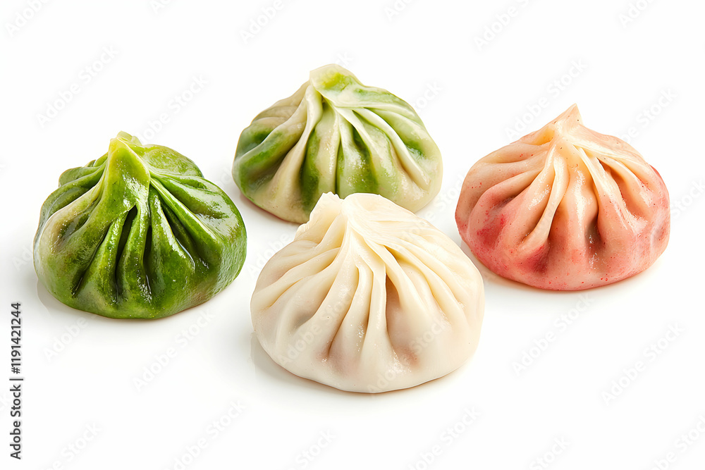 Obraz premium Colorful Dumplings with Different Fillings on White Background