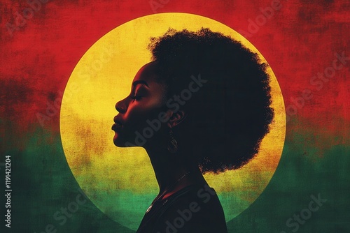 Celebratory black history month greeting card design with afro silhouette. Black History Month photo