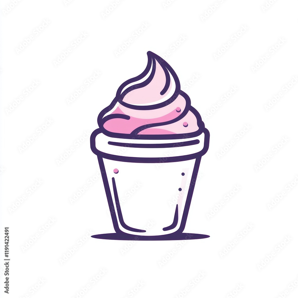 Pink frozen dessert cup, sweet treat, white background, design element Pink frozen dessert cup, sweet treat, white background, design element