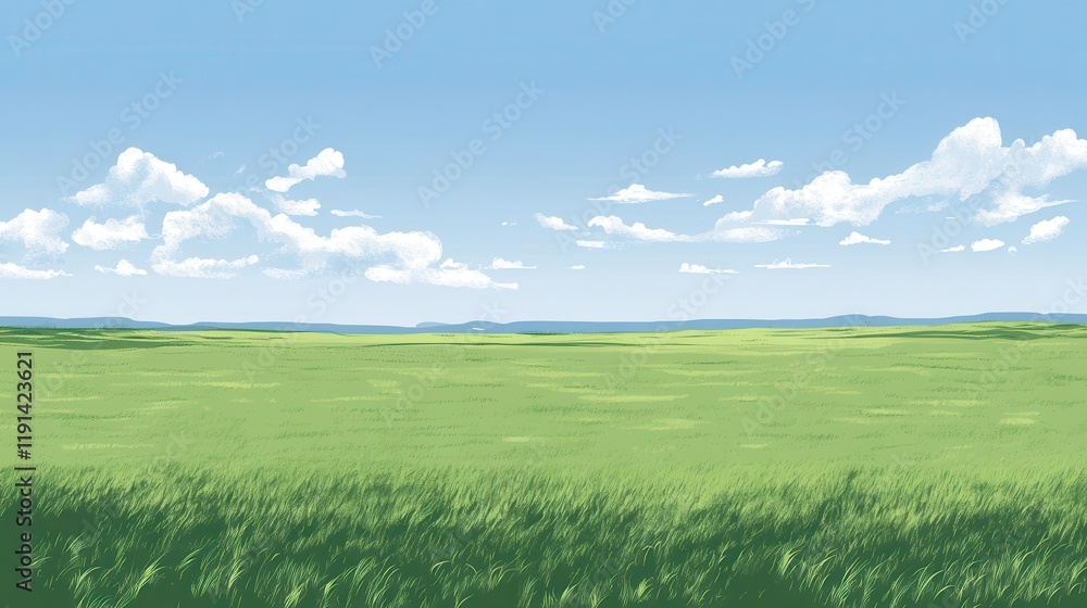 Fototapeta premium Serene Grassland Under a Summer Sky
