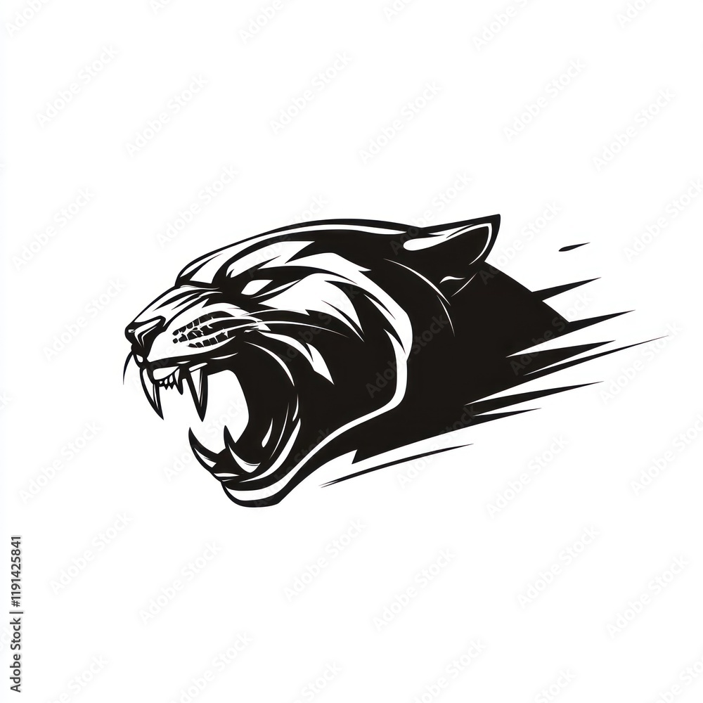 Obraz premium Roaring panther head, motion blur, white background, vector illustration, logo design