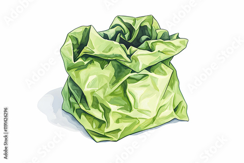 Crumpled Green Textile Bag with Texture on a White Background
