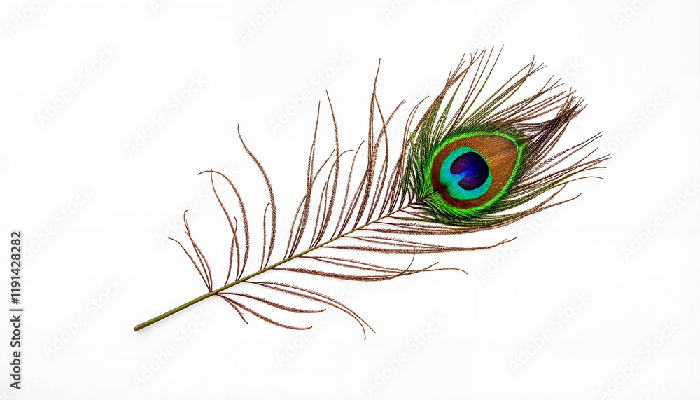 Obraz premium Single peacock feather on white background