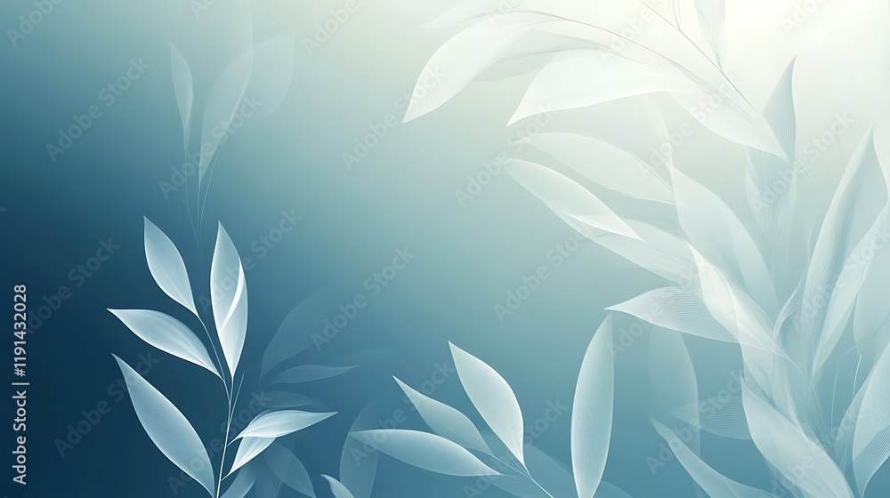 Abstract Teal Background with Delicate White Leaf Designs Abstract Teal Background with Delicate White Leaf Designs