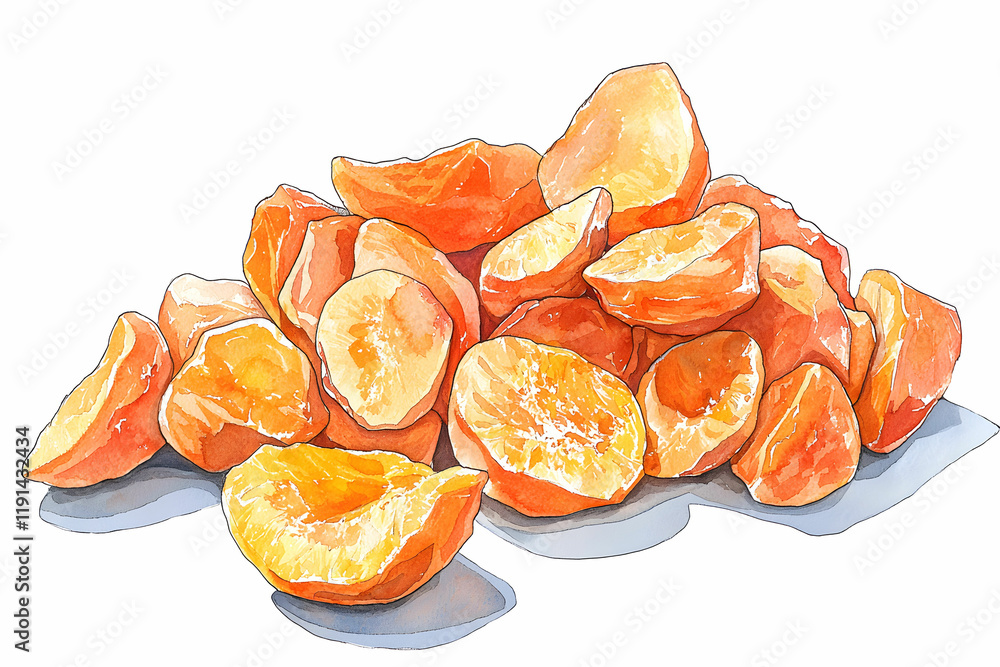 Colorful Dried Apricots Piled on a Surface with Soft Shadows and Highlights Colorful Dried Apricots Piled on a Surface with Soft Shadows and Highlights