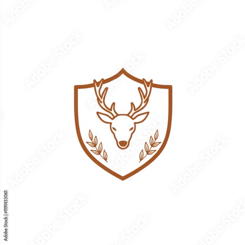 Brown deer head shield logo design, nature background, branding photo