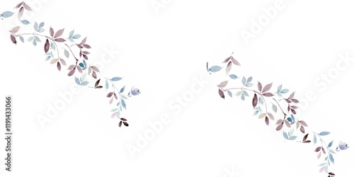 Watercolor autumn floral wreath symmetric frame. Pink, orange, gray, beige fall leaves, poppy flowers, wild branches.