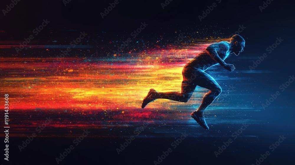 Naklejka premium Runner streaks, vibrant trails, dynamic energy.