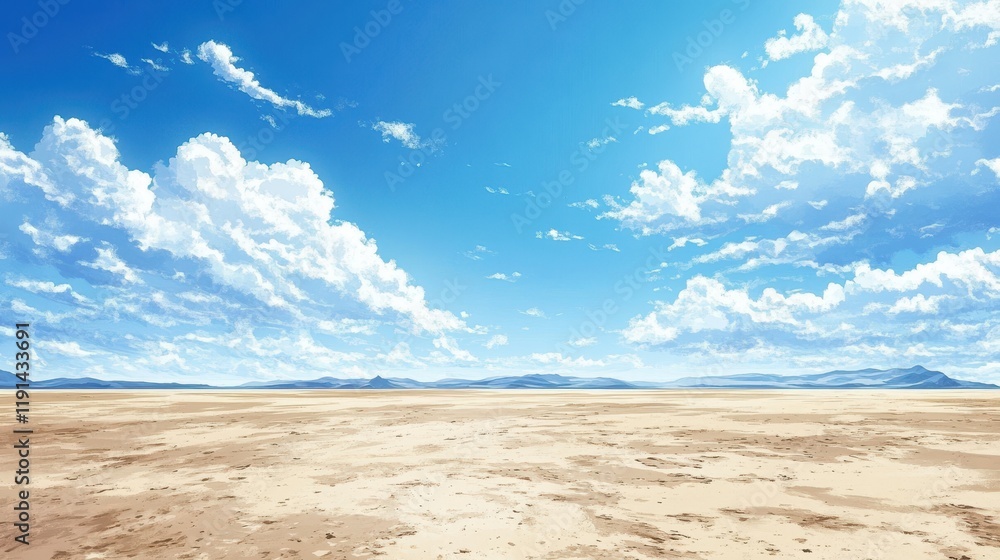 Sunny Day over Expansive Sandy Desert Landscape Sunny Day over Expansive Sandy Desert Landscape