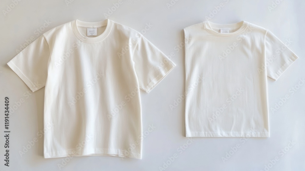 Cream t-shirts, studio shot, folded, white background, apparel mockup Cream t-shirts, studio shot, folded, white background, apparel mockup