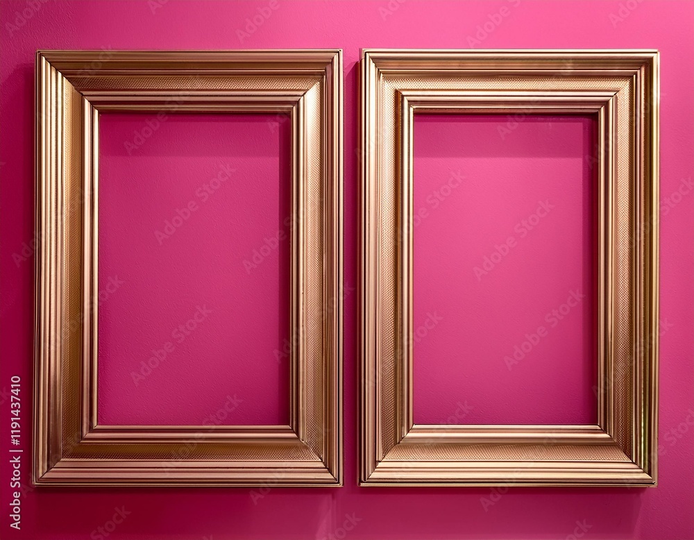 Generated image Two Sleek Frames with Gold Borders- Vibrant Pink Gallery Wall for Art Display Generated image Two Sleek Frames with Gold Borders- Vibrant Pink Gallery Wall for Art Display