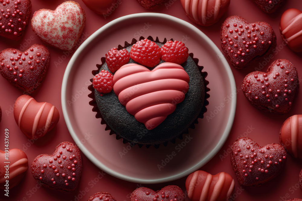 Close-up of a delectable assortment of heart-shaped chocolates., Valentine's Day Card, Valentine's Day Background Close-up of a delectable assortment of heart-shaped chocolates., Valentine's Day Card, Valentine's Day Background