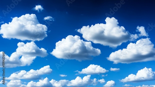 Sky Dreams: A vibrant canvas of fluffy white clouds scattered across a boundless blue sky, symbolizing freedom, hope, and infinite possibilities.  photo