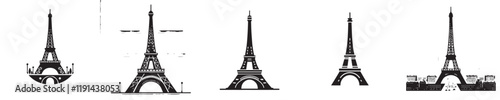 vector set of eiffel tower silhouette icons