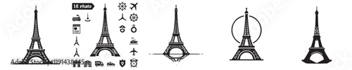 vector set of eiffel tower silhouette icons