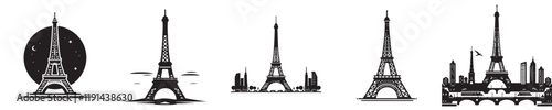 vector set of eiffel tower silhouette icons