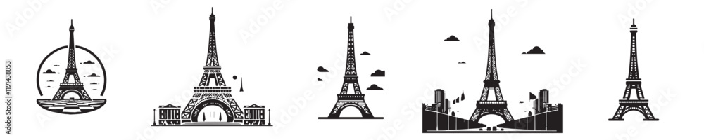 Obraz premium vector set of eiffel tower silhouette icons