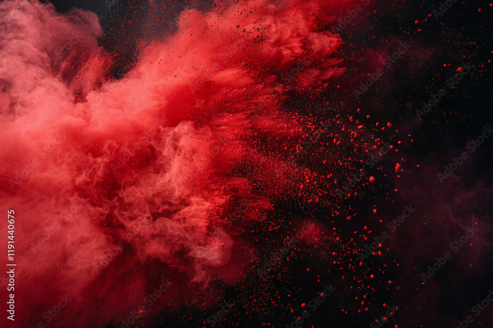 Dramatic Red Explosion with Smoke Clouds and Dust Particles, Abstract Art Scene with Fiery Burst and Intense Color Dramatic Red Explosion with Smoke Clouds and Dust Particles, Abstract Art Scene with Fiery Burst and Intense Color