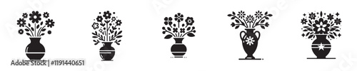 vector set of flower vases silhouettes