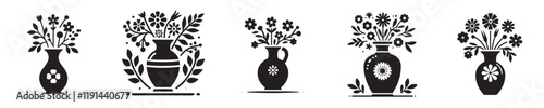 vector set of flower vases silhouettes