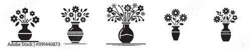 vector set of flower vases silhouettes