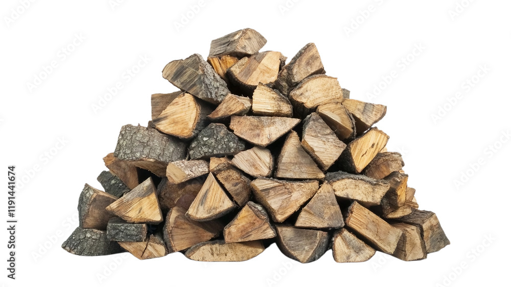 Cut and stacked firewood, a natural material photo representing a lifestyle connected to nature. White background Cut and stacked firewood, a natural material photo representing a lifestyle connected to nature. White background