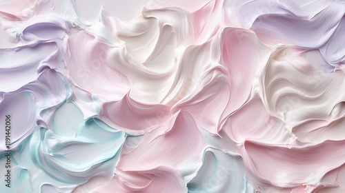 Abstract Painting with Brushstrokes and Sponge Textures – Soft Pastel Colors in Pink, Lavender, Mint Green, Baby Blue, and Pale Yellow