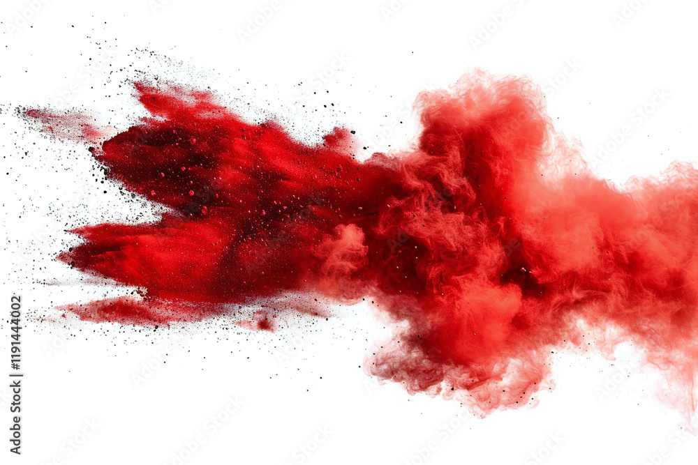 Dramatic Red Explosion with Smoke Clouds and Dust Particles, Abstract Art Scene with Fiery Burst and Intense Color Dramatic Red Explosion with Smoke Clouds and Dust Particles, Abstract Art Scene with Fiery Burst and Intense Color