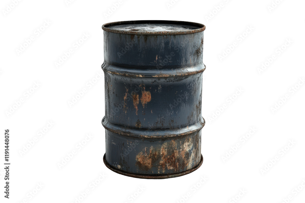 Rusty metal barrel sits in an outdoor environment, showing weathering and signs of age Rusty metal barrel sits in an outdoor environment, showing weathering and signs of age