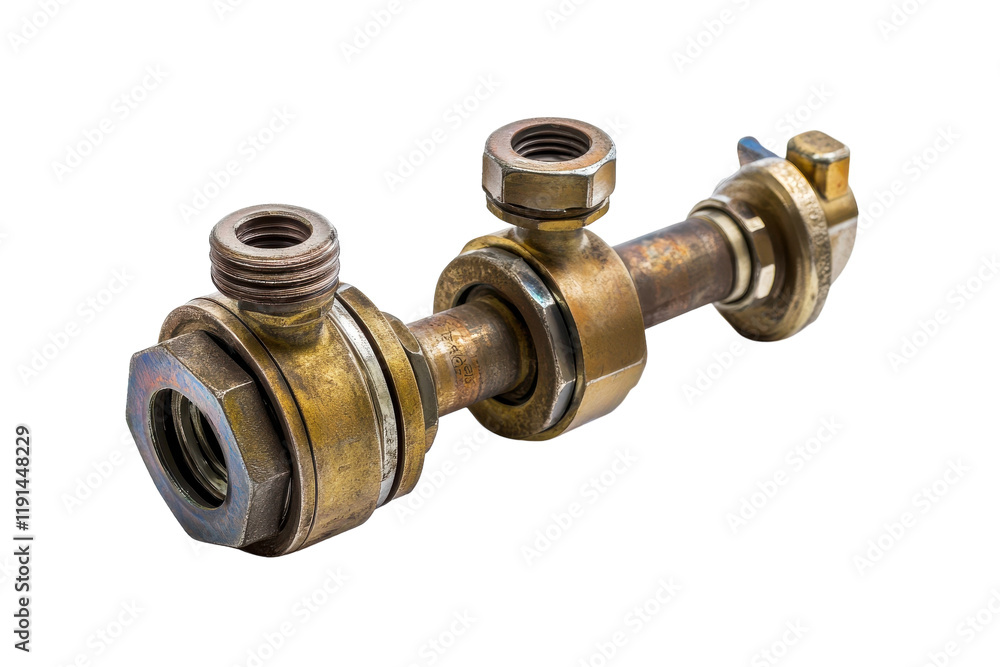 Detailed view of a brass plumbing fitting used in construction and repair activities Detailed view of a brass plumbing fitting used in construction and repair activities