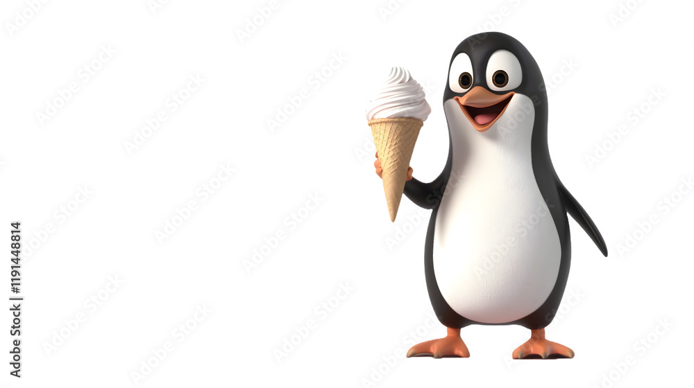 Fototapeta premium penguin lick icecream