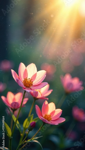 Luminous flowers sway gently in the spring breeze, flowers, blossoms