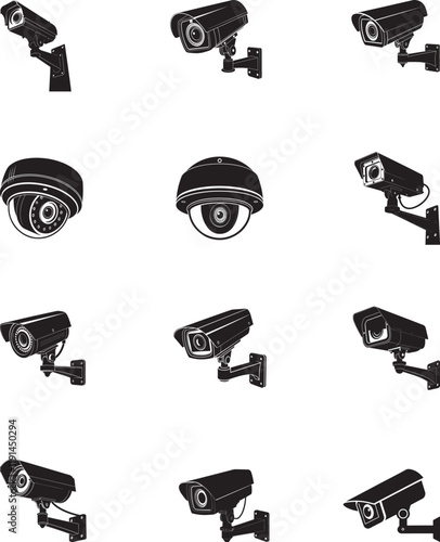 cc tv Security Camera icon vector illustration , Cc tv symbol, CC TV Camera silhouette vector icon. surveillance camera set. isolated on background.