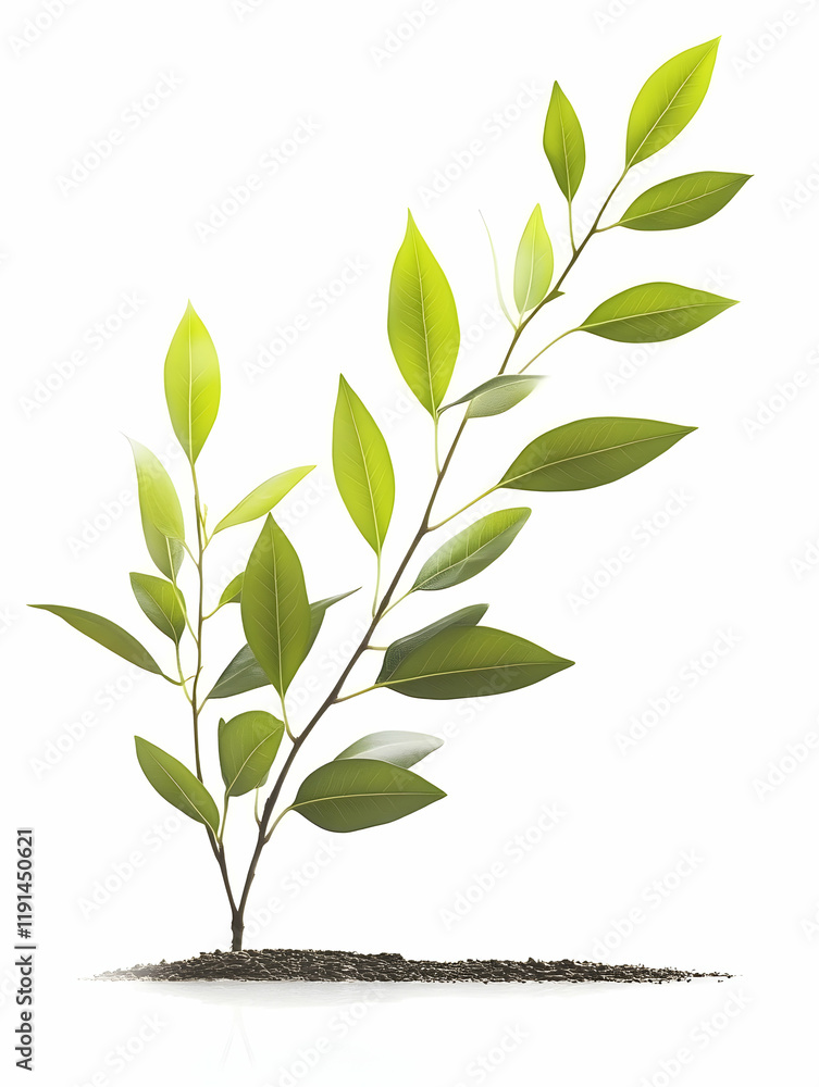 Fototapeta premium Young plant growing from soil, isolated on white background; perfect for illustrating growth, nature, or environmental themes