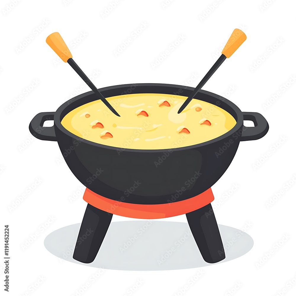 A flat illustration of a gruyère cheese fondue in a minimalist style, featuring a vibrant color palette against a clean white background. Perfect for culinary or food-related projects. A flat illustration of a gruyère cheese fondue in a minimalist style, featuring a vibrant color palette against a clean white background. Perfect for culinary or food-related projects.