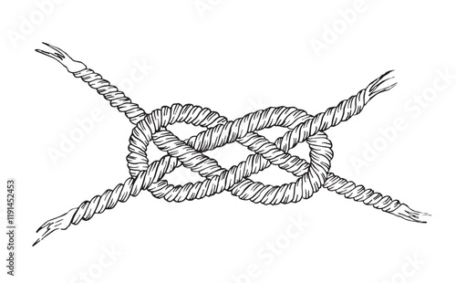 Rope knot drawing. Square knot vector illustration.