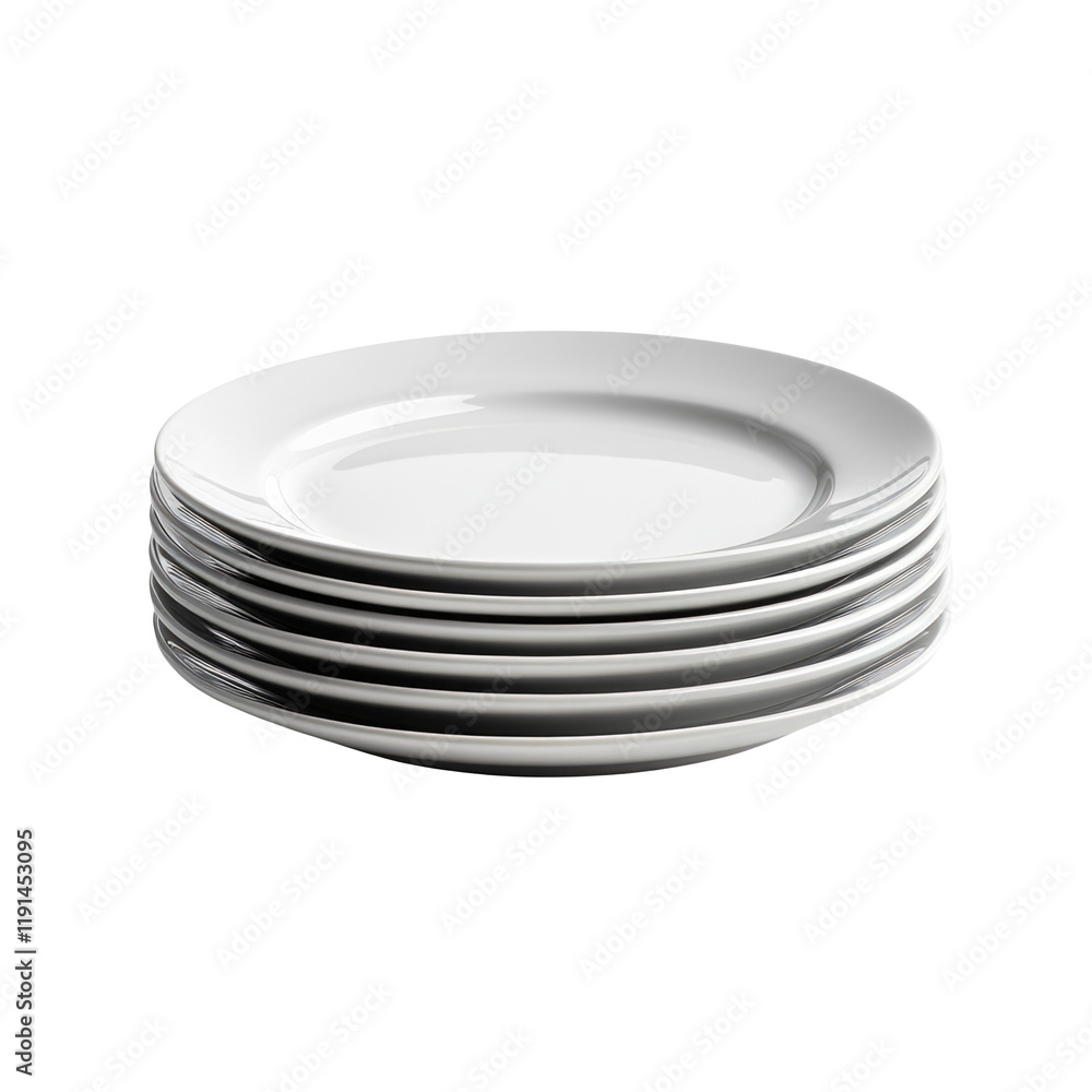 Stack of Five White Plates Isolated on Transparent Background for Design Use Stack of Five White Plates Isolated on Transparent Background for Design Use