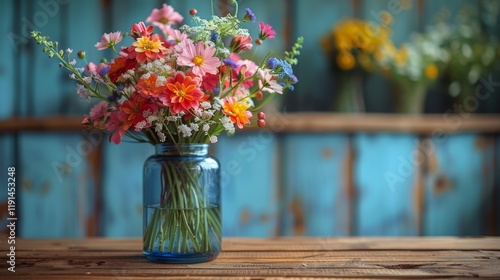 Wallpaper Mural a wooden table topped with a vase filled with flowers Torontodigital.ca