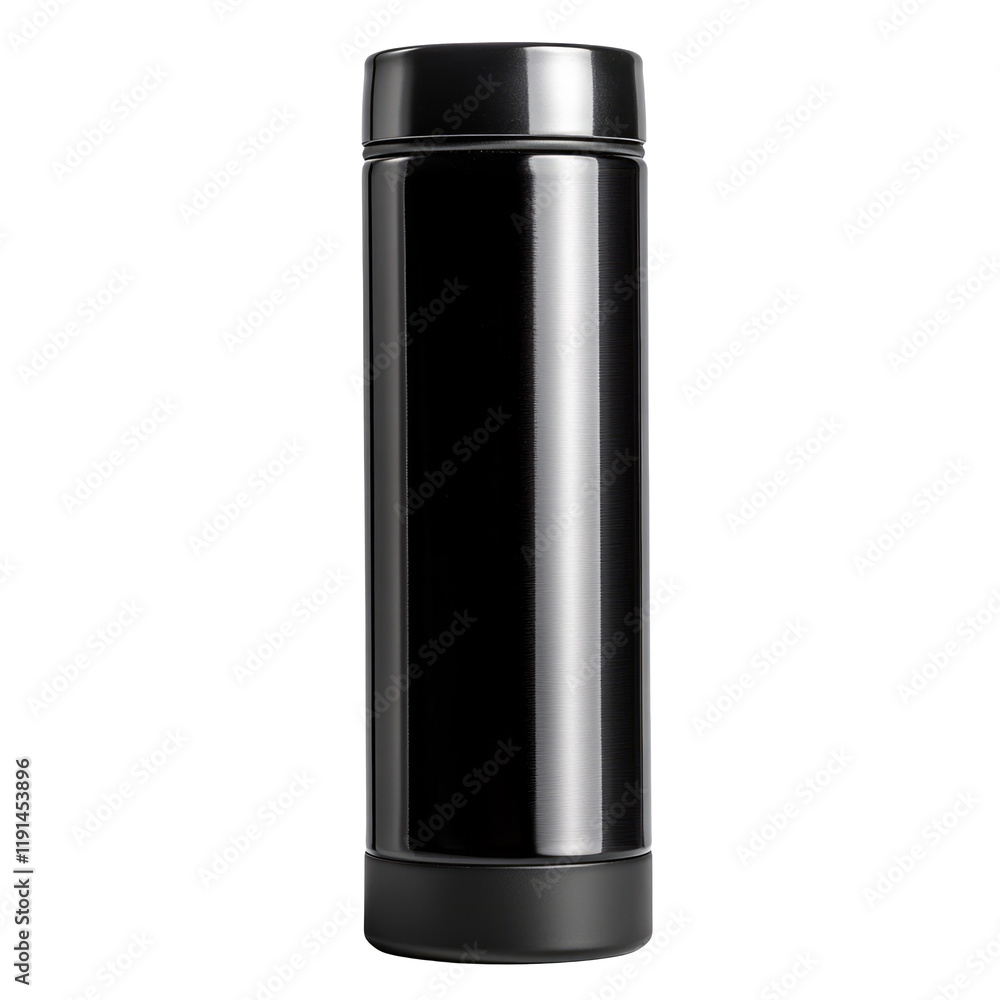 Black Stainless Steel Thermos Bottle Isolated on Transparent Background Black Stainless Steel Thermos Bottle Isolated on Transparent Background